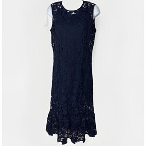 Thread Collective Navy Blue Floral Guipure Scalloped Lace Sheath Dress Sz 4